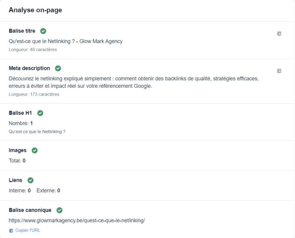 Serpixa-rapportsectie met gedetailleerde checks en statussen